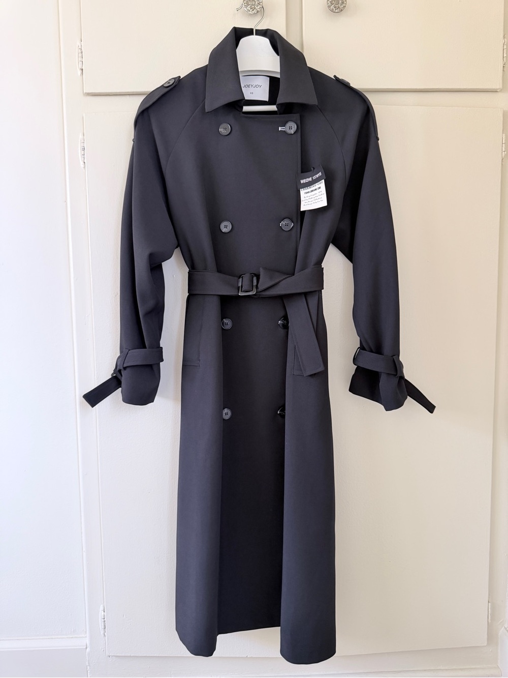 Black Oversized Long Trench Coat | Korean Minimalist Double-Breasted